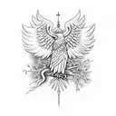 forest with polish eagle in front and holding Christian cross tattoo design idea