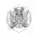 forest with polish eagle in front and holding Christian cross tattoo design idea