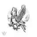 forest with polish eagle in front and holding Christian cross tattoo design idea