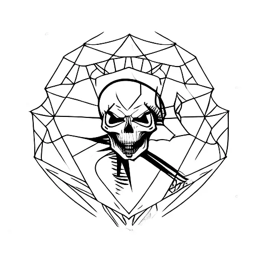 punk rock theme skull with a triangle in the background tattoo design idea