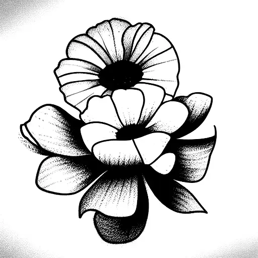 violet, poppy and chrysanthemum bouquet  tattoo design idea