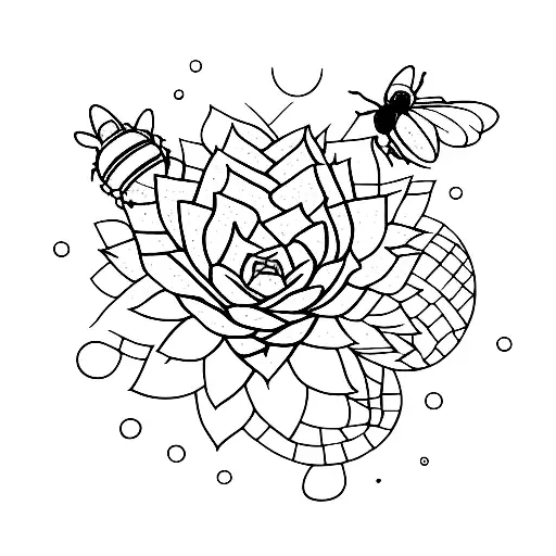 succulents with bees with galaxy inspiration tattoo design idea