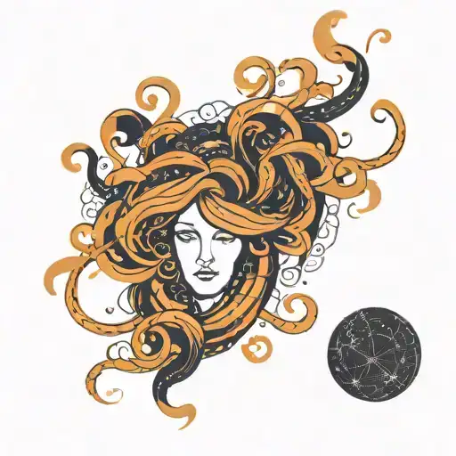 Medusa line Pisces constellation tattoo design idea