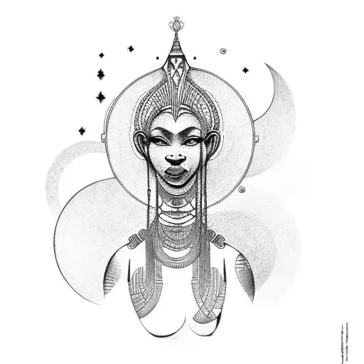 african goddess holding libra scale tattoo design idea