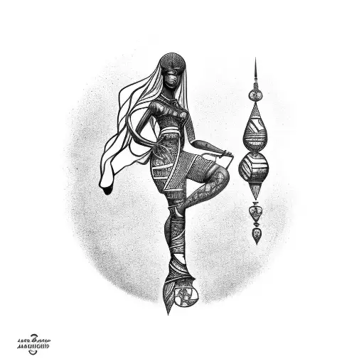 african goddess holding libra scale tattoo design idea