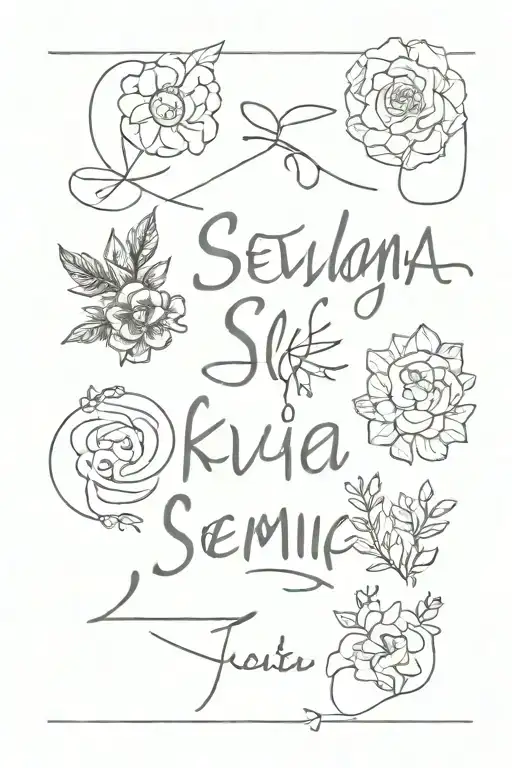 names Svetlana, Semyon, Sophia, Ksenia, Varvara with interlacing tattoo design idea