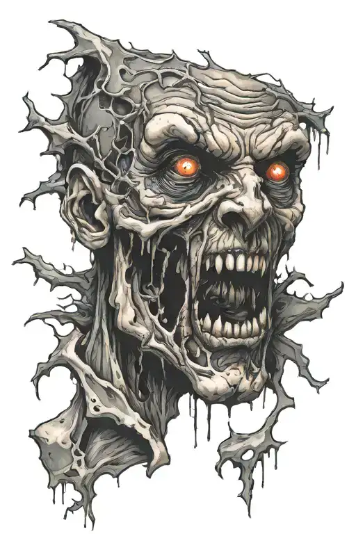 decaying zombie face tattoo design idea