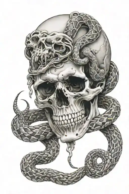 skull and snakes wrapped tattoo design idea
