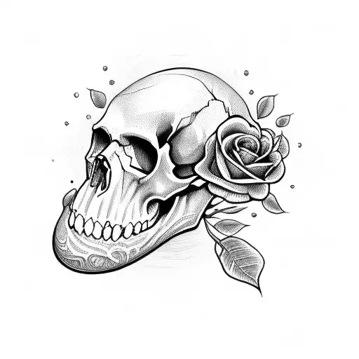 skull snake roses tattoo design idea