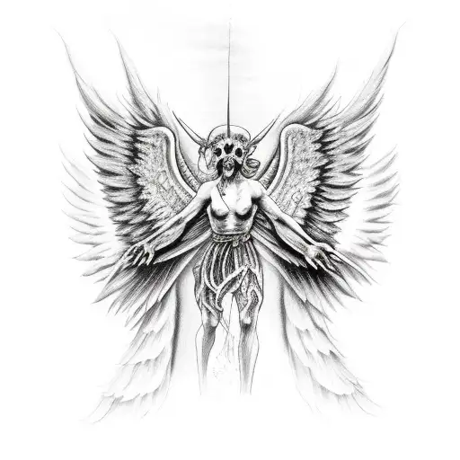 demon with angel wings hugging the front of its body tattoo design idea