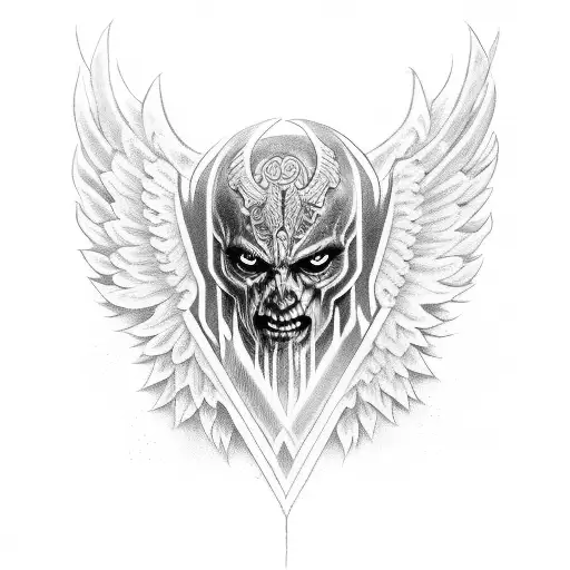 demon with angel wings wrapped around tattoo design idea