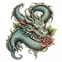 bloody dragon in roses tattoo design idea