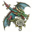 bloody dragon in roses tattoo design idea