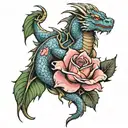 bloody dragon in roses tattoo design idea