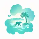 sun, wave, palm tree, CA bear, dog paw, hearts, logo RAM tattoo design idea