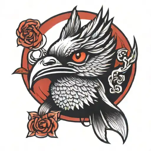 Fabio bird face blood red moon tattoo design idea