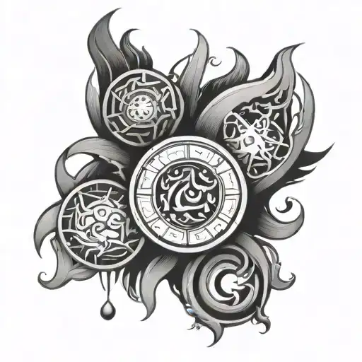 cartoon style knee tattoo of the four elements tattoo design idea