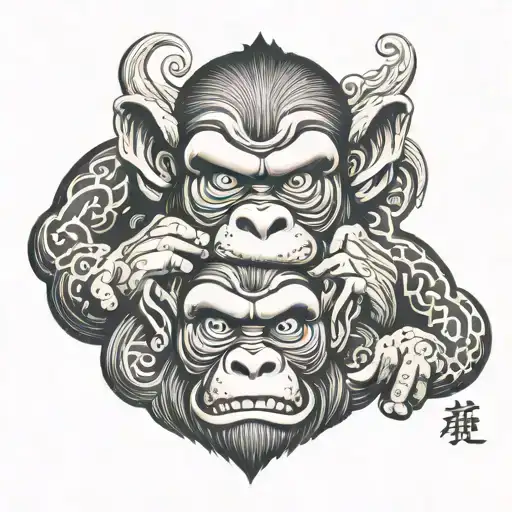 see no evil, hear no evil, speak no evil,3 wise monkeys  tattoo design idea