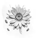 Realistic, black and grey tattoo, 2 daisy’s in the centre, water lily in background, 2 violets on each side, 1 morning g tattoo design idea