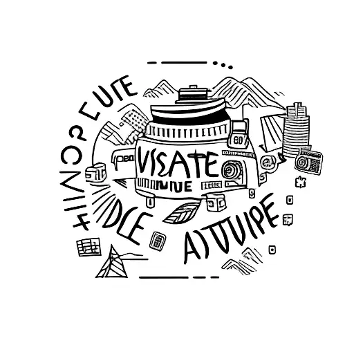 A minimalist tattoo of a suitcase with the word 'adventure' written on it tattoo design idea