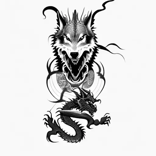 a dragon and a wolf tattoo design idea