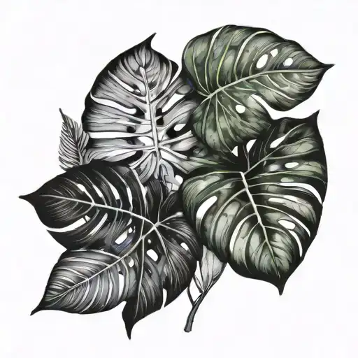 fern and monstera tattoo design idea
