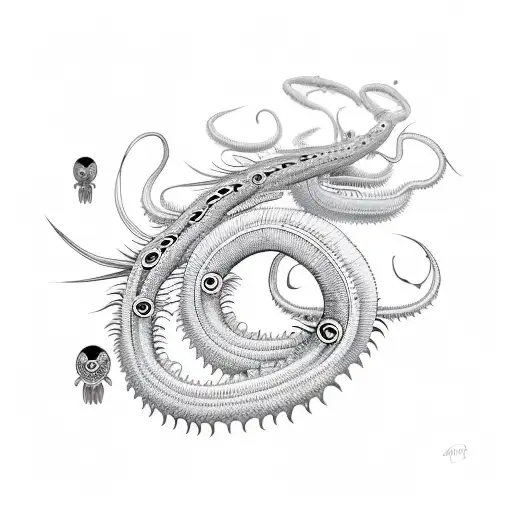 The long centipede has eyes on its back tattoo design idea
