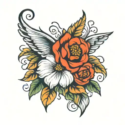 American traditional flower  tattoo design idea