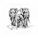 Draw three elephants walking together like a family tattoo design idea