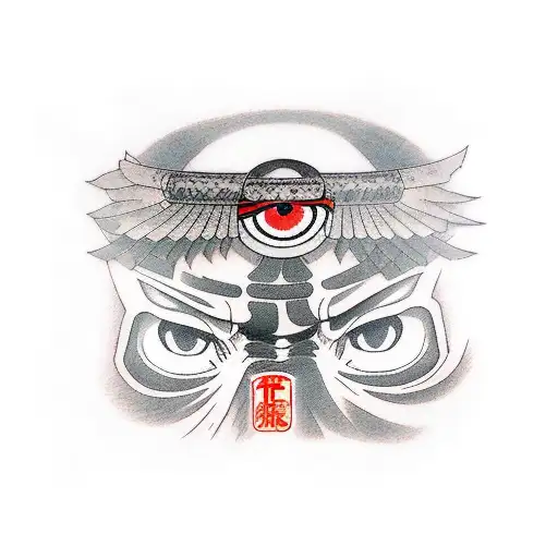 itachi's eyes with his akatsuki headband and crows around him tattoo design idea