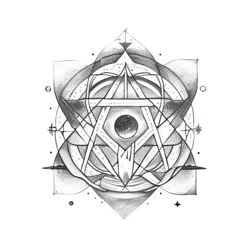 Alchemy symbols combined with celestial objects tattoo design idea