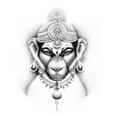 Symbolize the hindu ideology including the meaning of life by loed krishna, calmness and humbleness of lord Hanuman, tattoo design idea