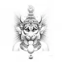 Symbolize the hindu ideology including the meaning of life by loed krishna, calmness and humbleness of lord Hanuman, tattoo design idea