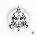Symbolize the hindu ideology including the meaning of life by loed krishna, calmness and humbleness of lord Hanuman, tattoo design idea