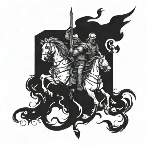 A tattoo design featuring the Four Horsemen of the Apocalypse in a dark and ominous style tattoo design idea