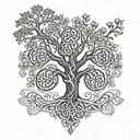 A Celtic tree of life design with each branch representing a member of the client's family, done in intricate dotwork tattoo design idea