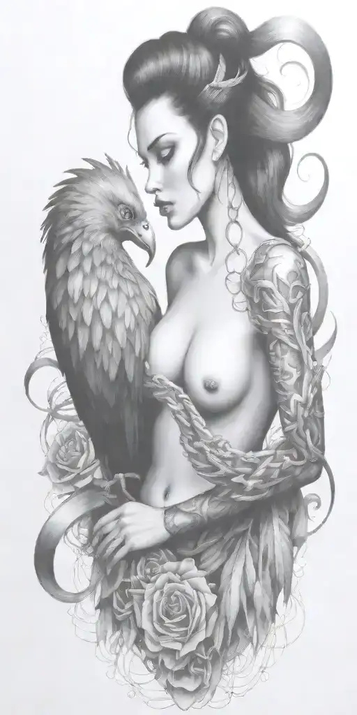 broken heart with a chain wrapped around it and bob wire fence tattoo design idea