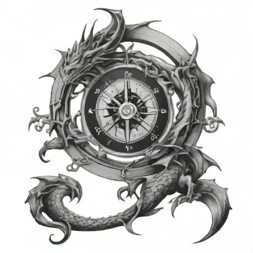 dragon wrapping around a compass tattoo design idea