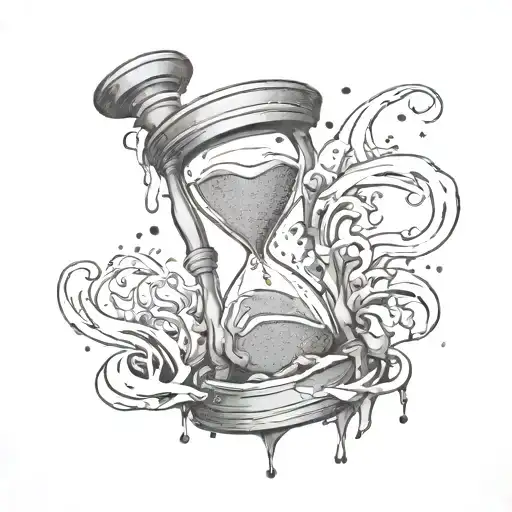 an hourglass cracked pouring sand on the gun that drips blood tattoo design idea