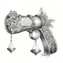 collage of roses, hourglass, broken heart, the words JUSTLOVE tattoo design idea