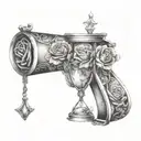 collage of roses, hourglass, broken heart, the words JUSTLOVE tattoo design idea