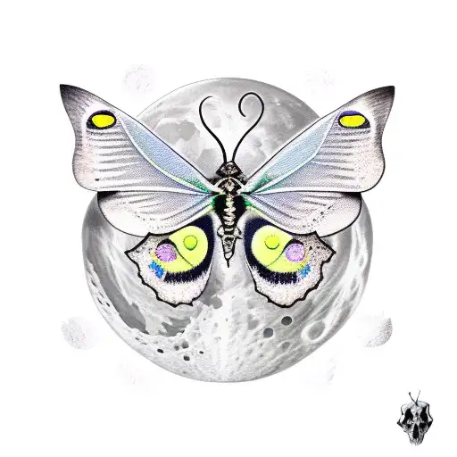 moon moth with cat skull in the middle tattoo design idea
