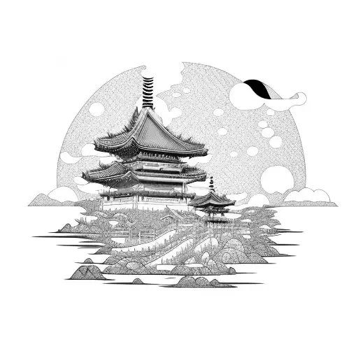 asian landscape tattoo design idea