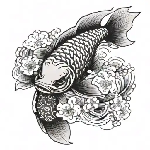 Japanese cherry blossom carp geisha tattoo design idea