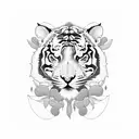 A psychedelic tiger surrounded by vibrant fruits and vegetables tattoo design idea