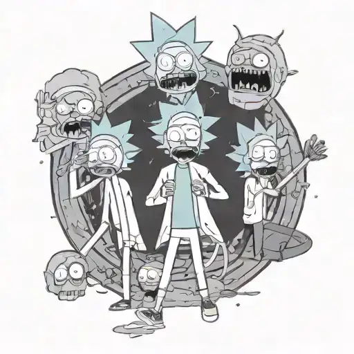 Rick & Morty characters exploring new places tattoo design idea