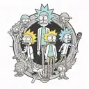 Rick & Morty characters exploring new places tattoo design idea