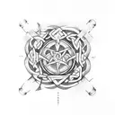An intricate Celtic knot design incorporating dumbbells and swords tattoo design idea