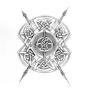 An intricate Celtic knot design incorporating dumbbells and swords tattoo design idea