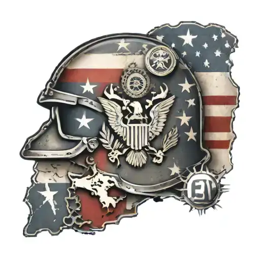 Combine elements of a map with symbols representing the U.S. Army, such as a helmet or dog tags tattoo design idea